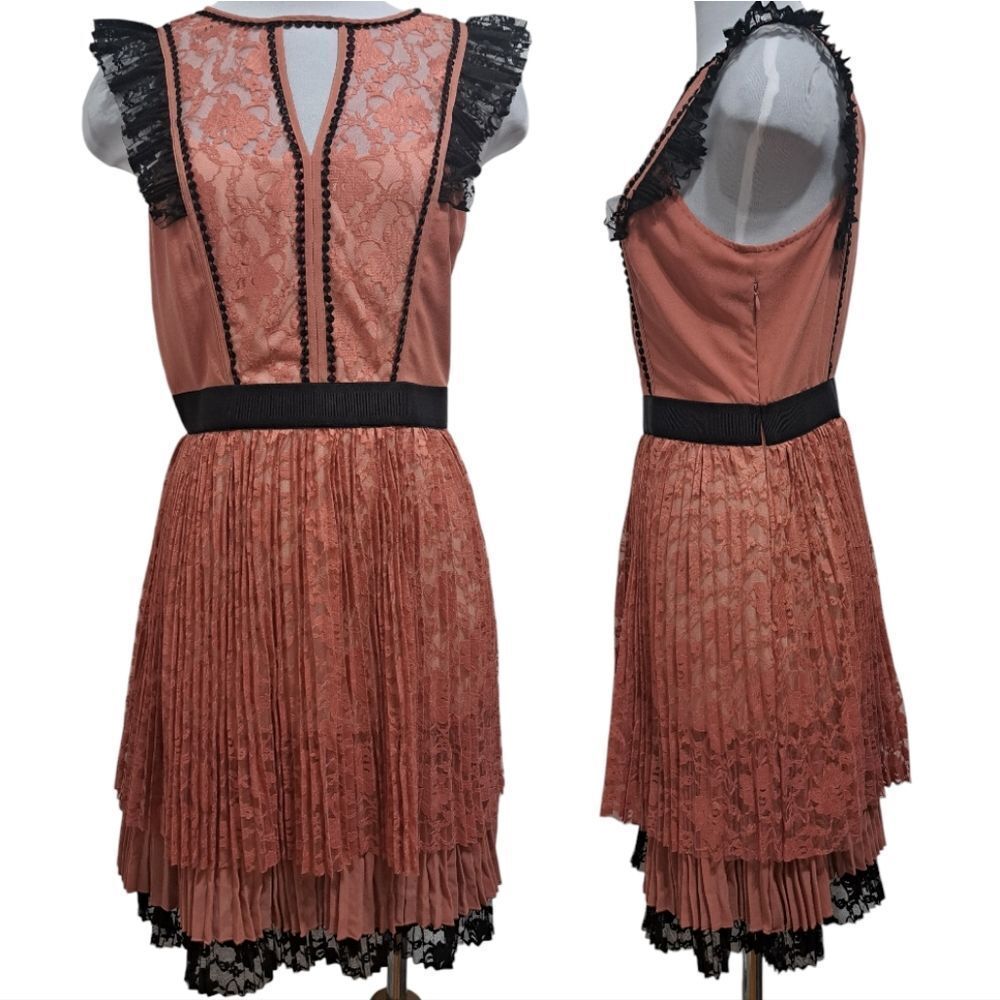 Sisley Lace Trim Mini Dress in Rust and Black - Picture 3 of 16